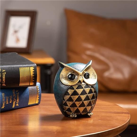 Owl Statue Home Decor,Owl Figurines for Bookshelf Bedroom Living Room Office - Picture 3 of 6